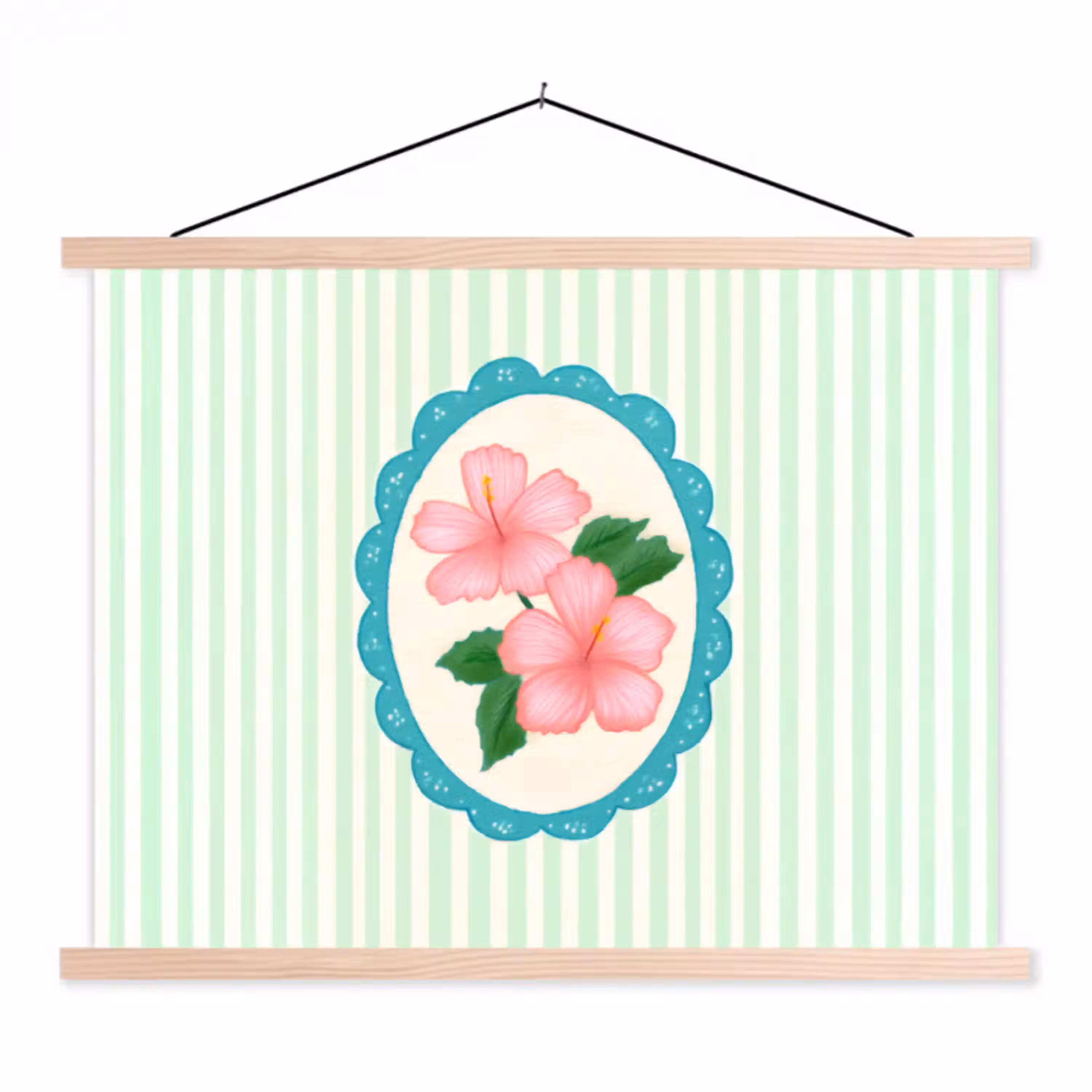 Bloemen - Ovaal - Strepen - Groen textielposter latten blank klein -3d