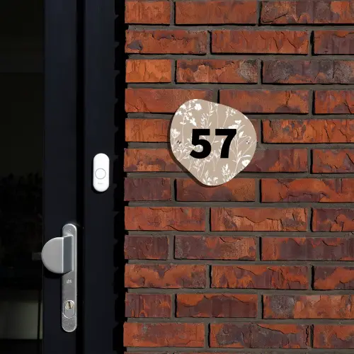 Beige bloemmotief - Traditioneel Naambord Organisch middel -sfeer1