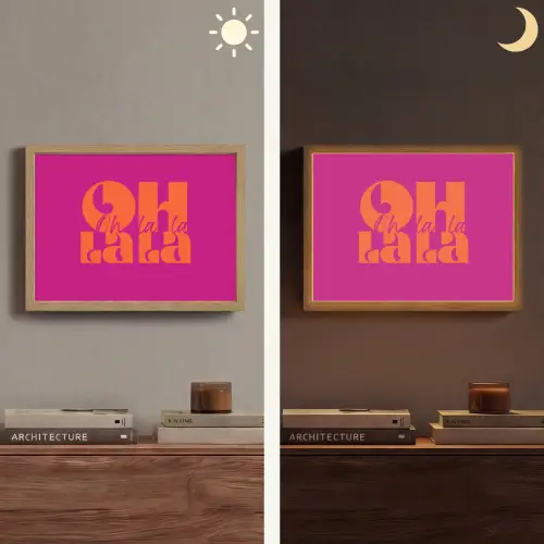 Oh la la - Roze - Oranje - Gestapelde letters Light Box met batterij (Wandlamp) middel -sfeer3