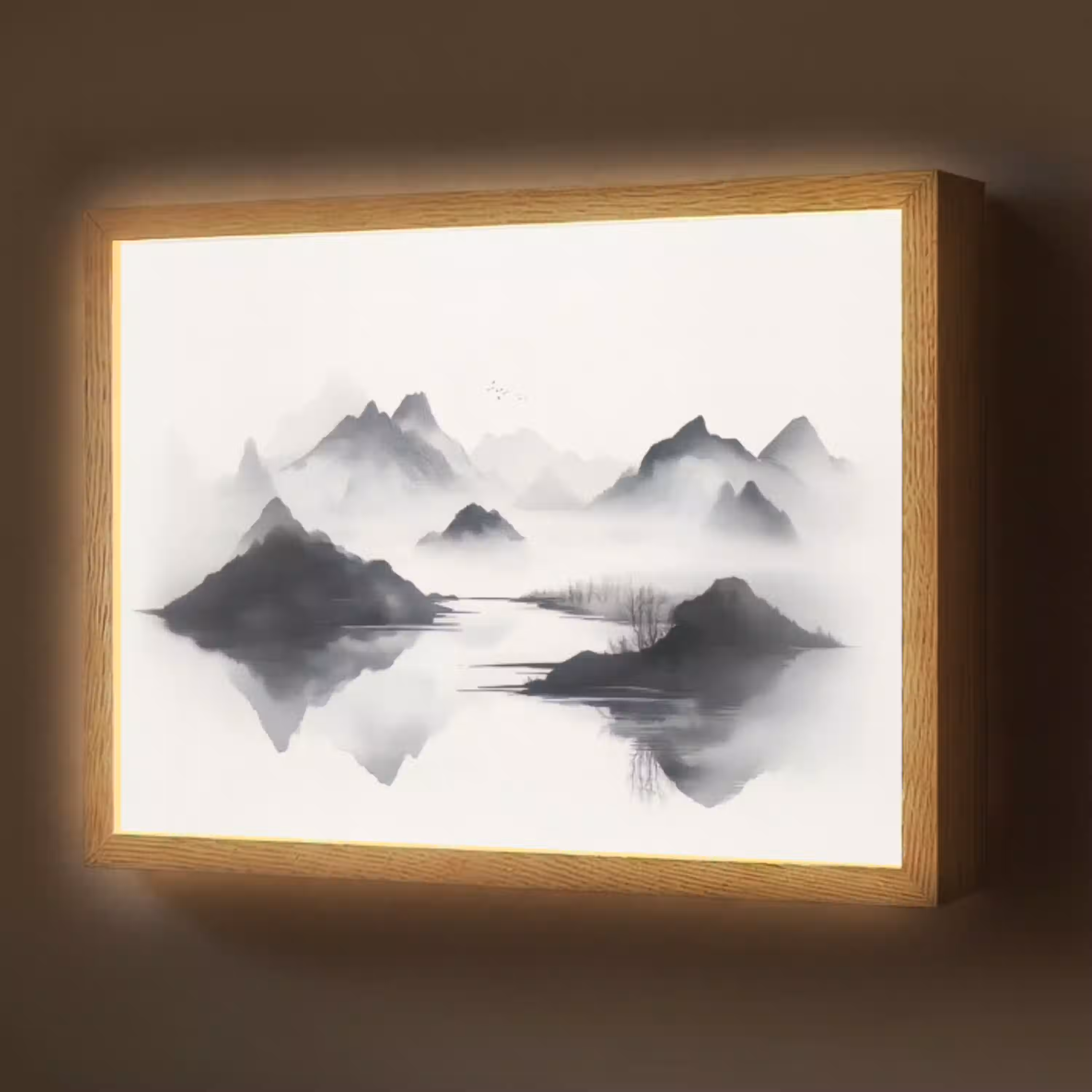 Bergen - Mistig - Water - Wit Light Box met batterij (Wandlamp) middel -z3d_website