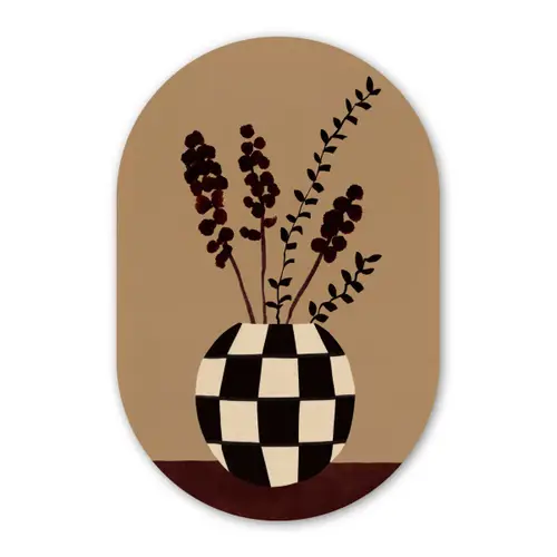 Minimalistisch - Vaas - Bloemen - Bruin Wandcirkel Ovaal Forex klein -3d