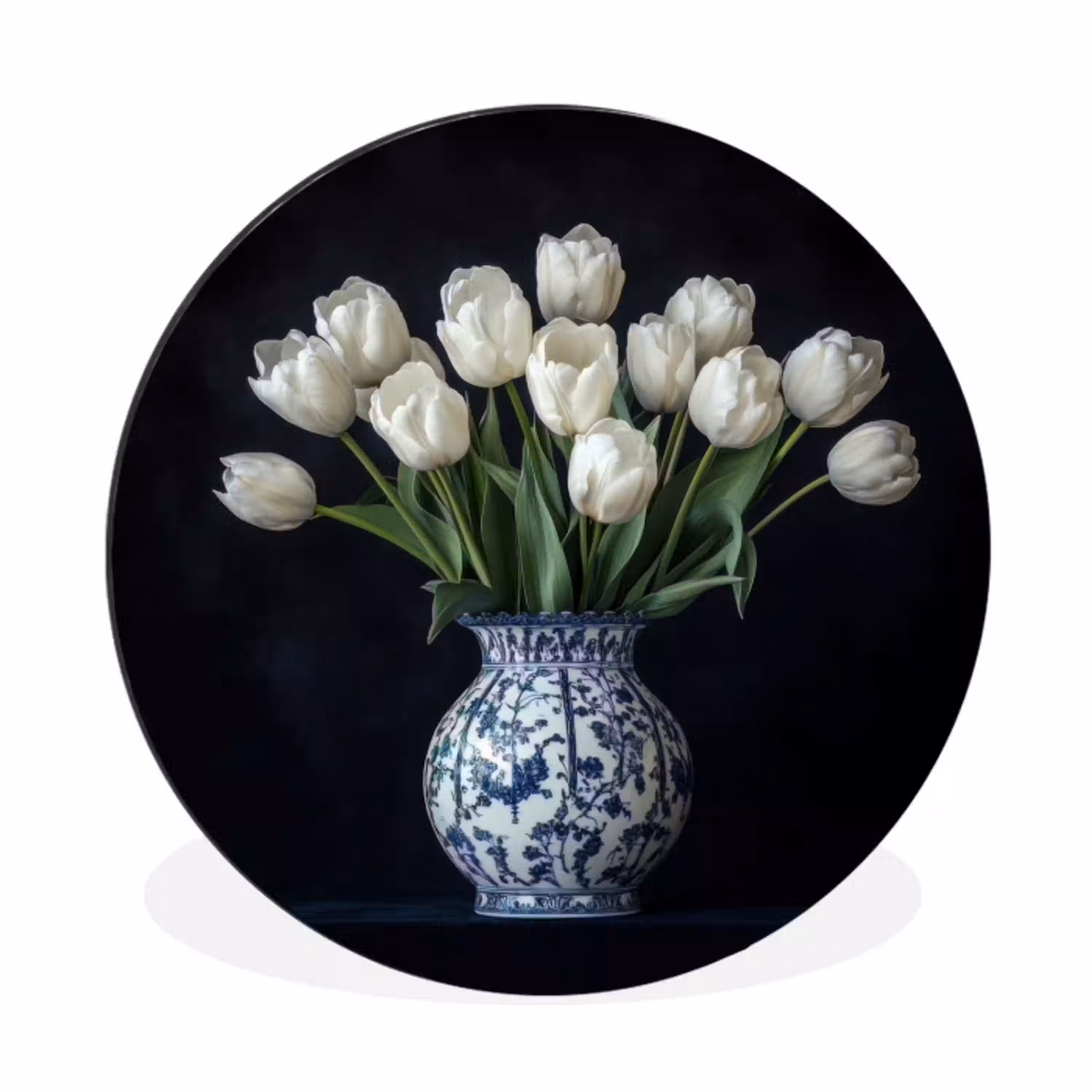 Wit - Bloemen - Tulpen - Vaas Wandcirkel aluminium klein -3d