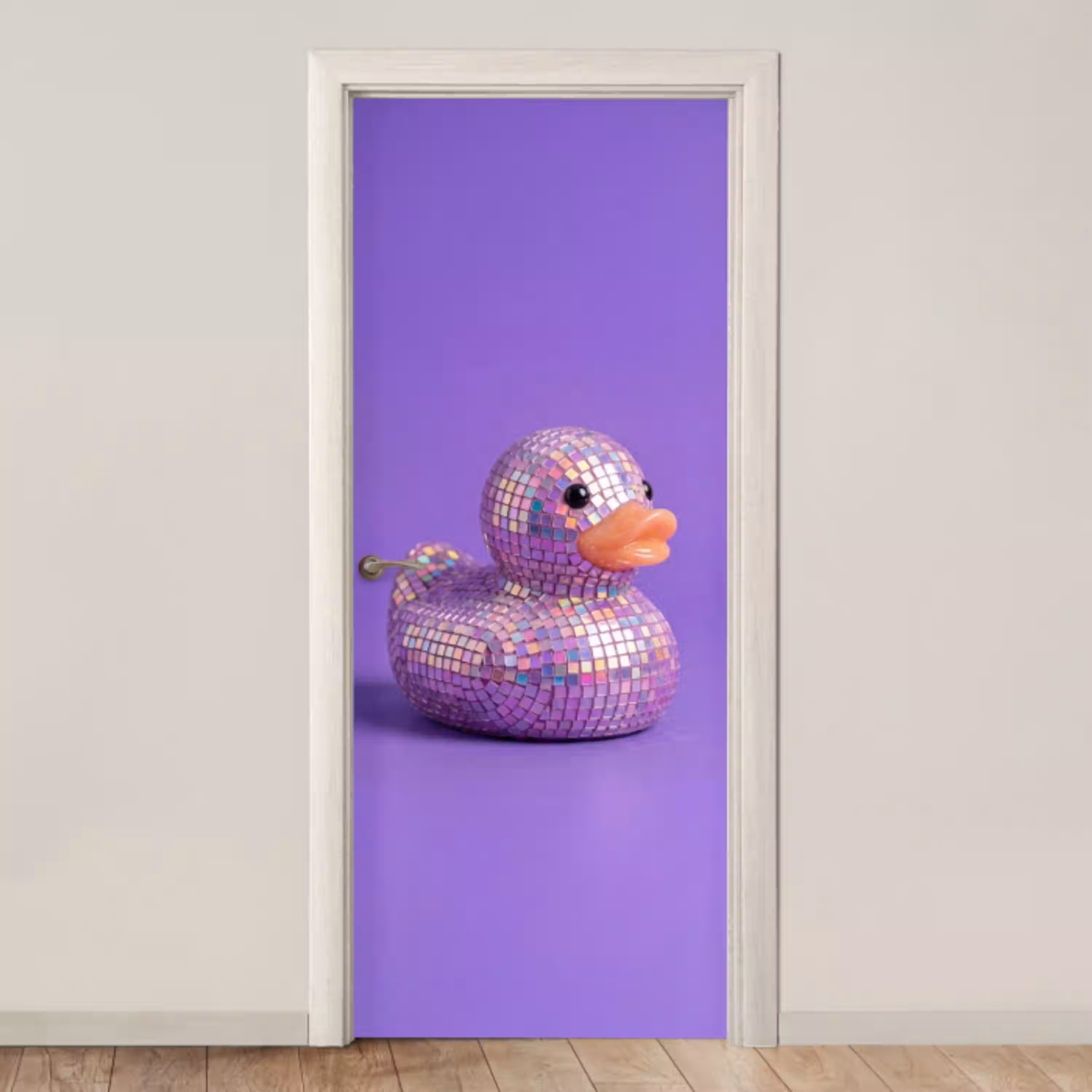 Disco - Eend - Paars deurposter klein -3d_beige