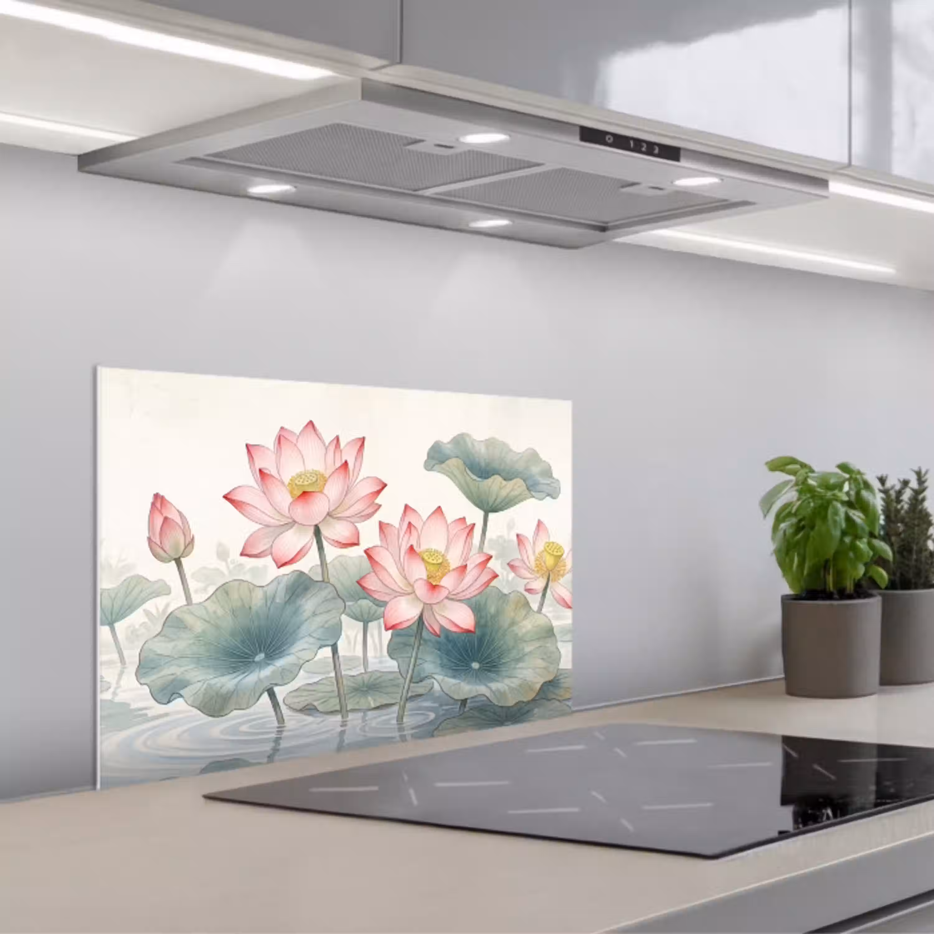Aquarel - Lotusbloemen - Kleurrijk keuken achterwand spatscherm klein -3d_schuin