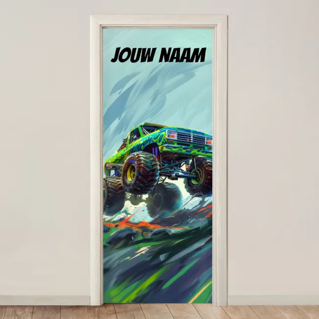 Deursticker met naam - Monstertruck - Banden - Kleurrijk