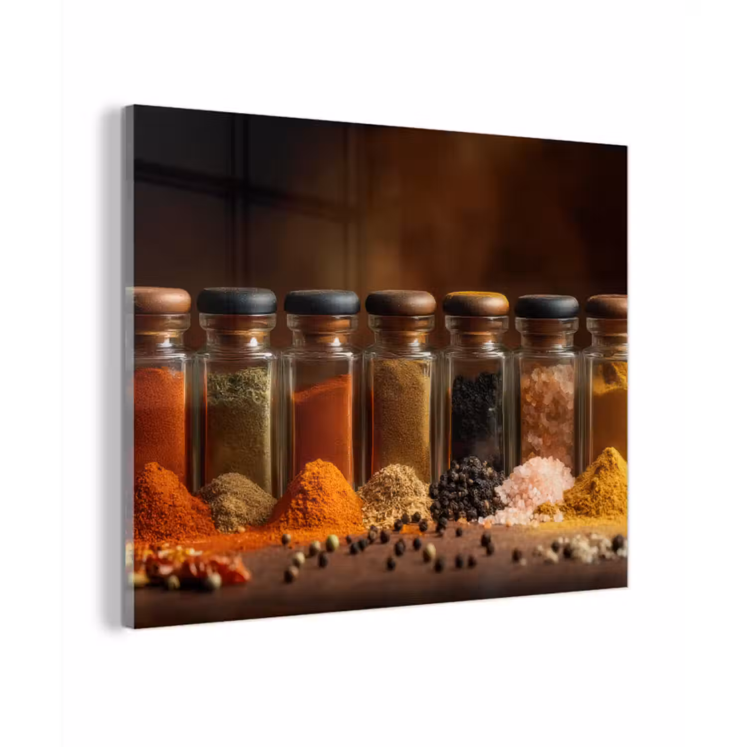Glas schilderij - Potjes - Kruiden - Specerijen - Korrels