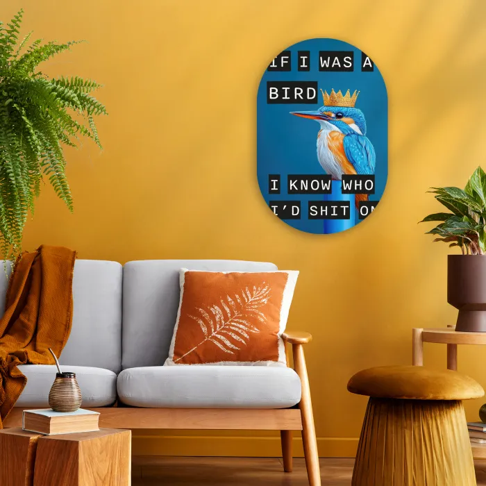Vogel - Decoratie - Ijsvogel - Blauw Wandcirkel Ovaal Forex klein -sfeer4