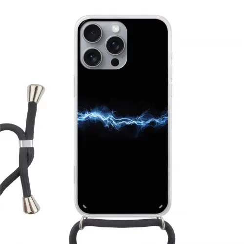 Gaming - Bliksemflits - Blauw - Energie Hoesje iPhone 16 Pro Max met koord klein -3d
