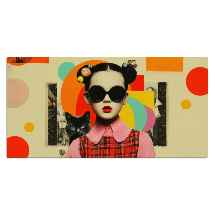 Meisje - Zonnebril - Kat - Retro Muismat XXL klein -3d_leeg