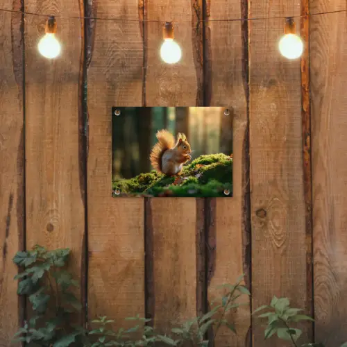 Eekhoorn - Nootje - Gras tuinposter los doek klein -sfeer1