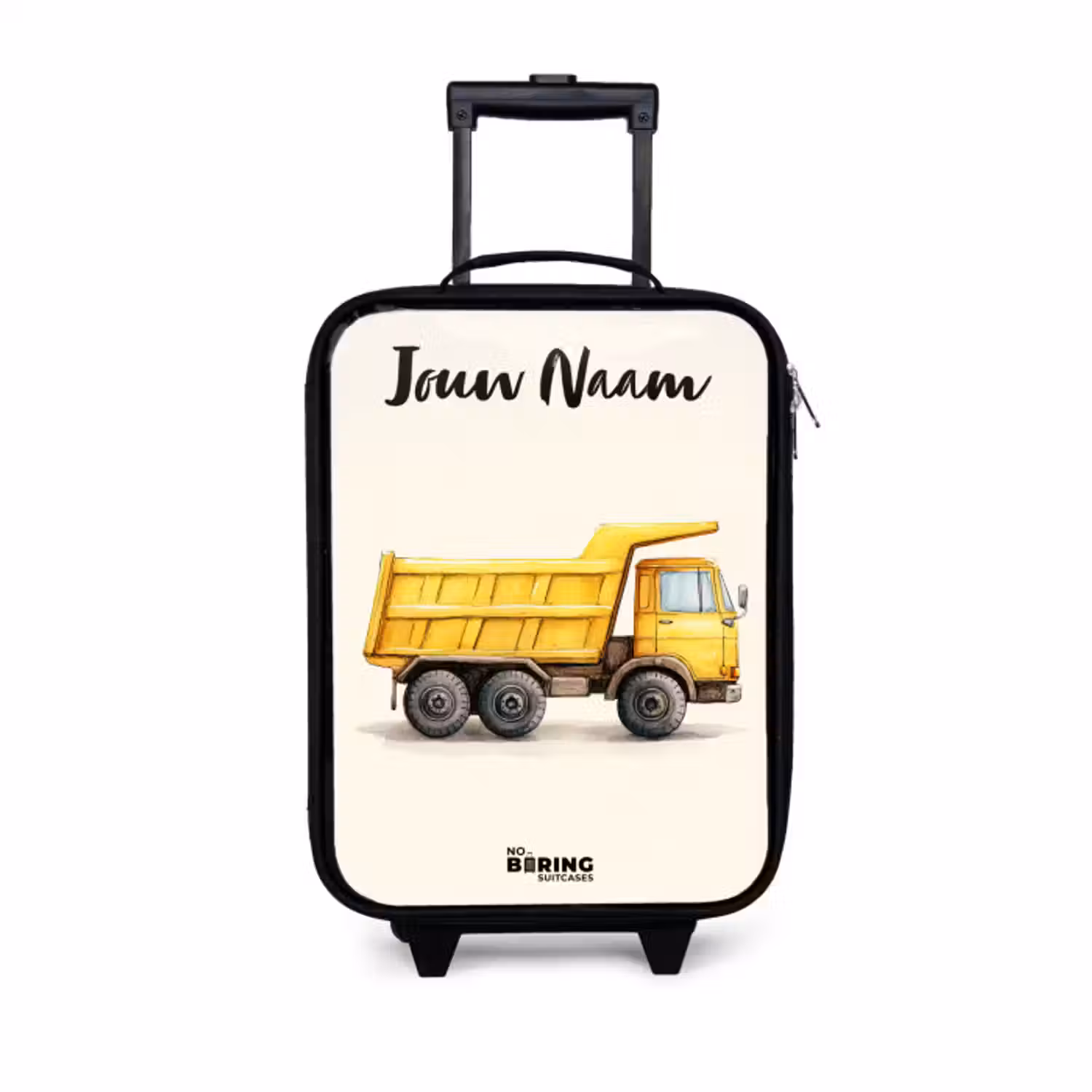 Kinderkoffer met naam - Kiepwagen - Getekend - Geel