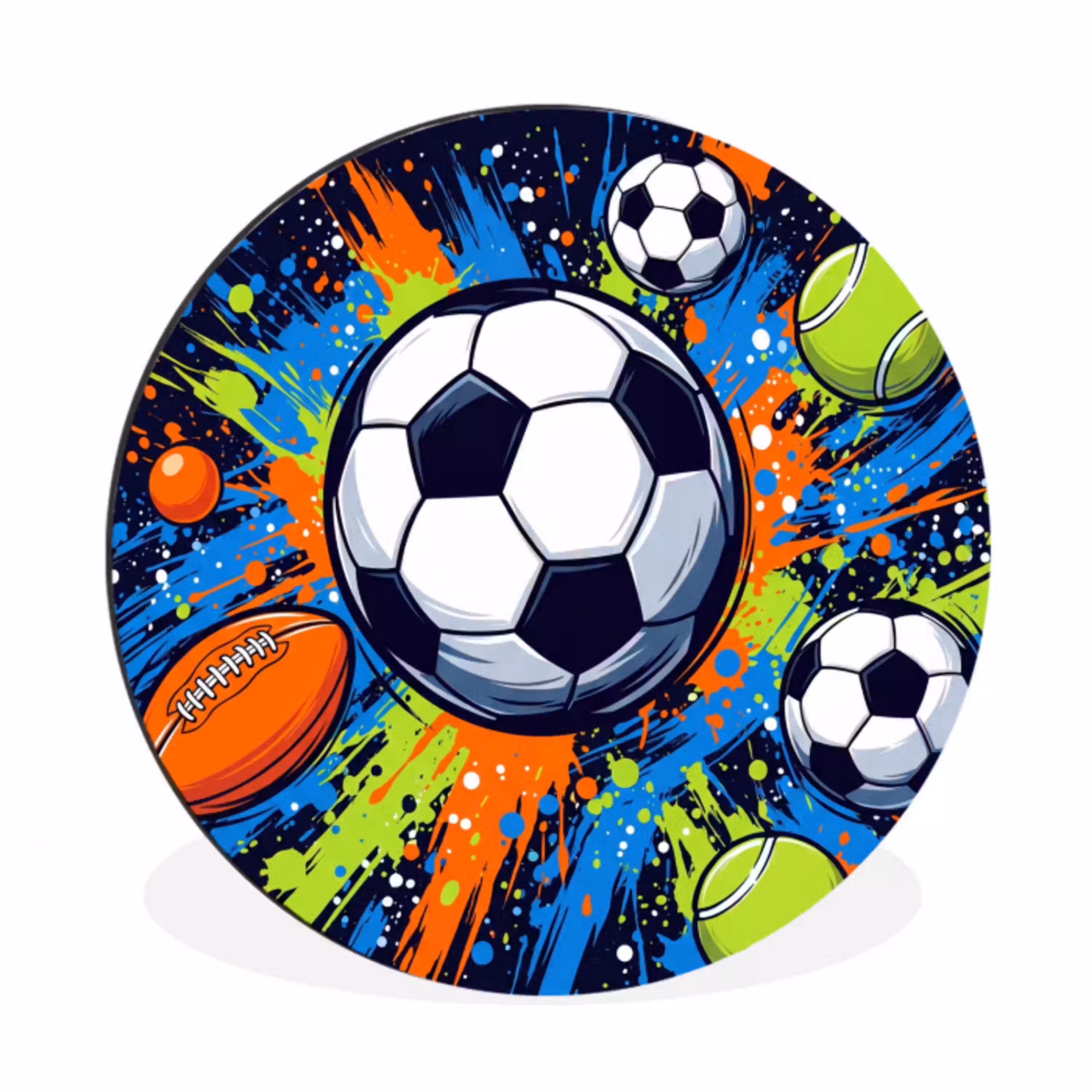 Sport - Ballen - Kleurrijk Wandcirkel aluminium klein -3d
