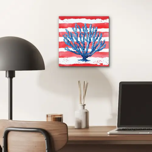 Koraal - Verfstructuur - Rood - Blauw aluminium wit klein -sfeer5