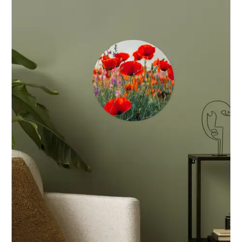 Klaproos - Bloemen - Rood - Paars - Weide Wandcirkel behangsticker klein -sfeer2