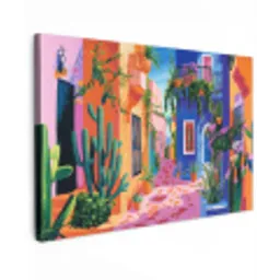 Geel - Blauw - Oranje - Huis Tuinposter op houten frame 2 cm dik klein -3d