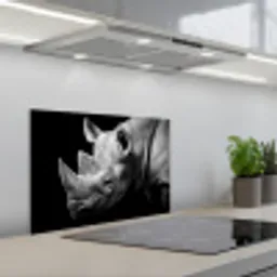 Dieren - Neushoorn - Zwart - Wit - Portret keuken achterwand spatscherm klein -3d_schuin