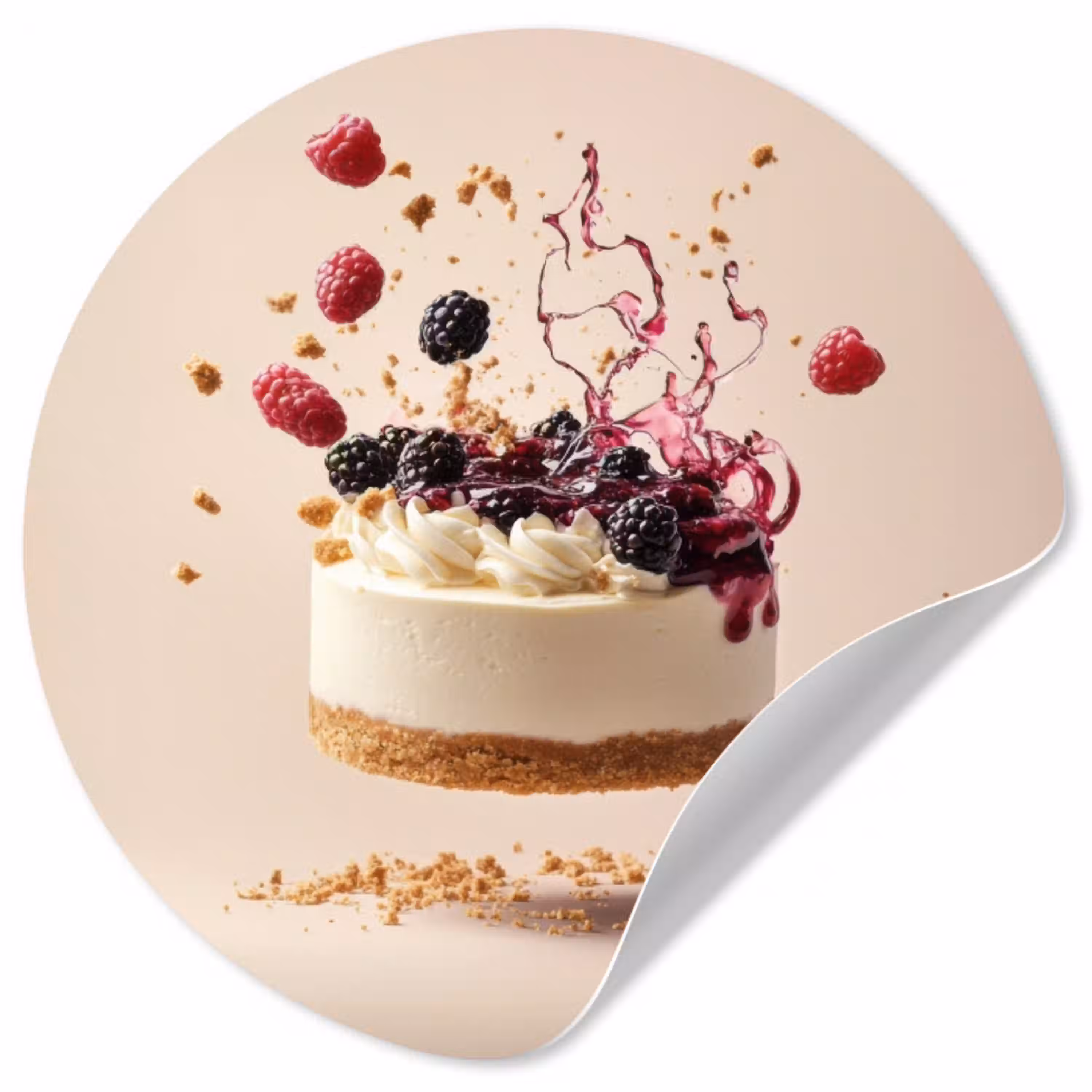 Cheesecake - Eten - Roze - Taart Wandcirkel behangsticker klein -3d