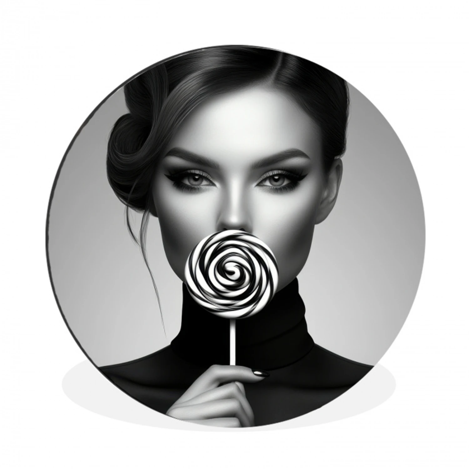 Vrouw - Lolly - Zwart Wandcirkel aluminium klein -3d