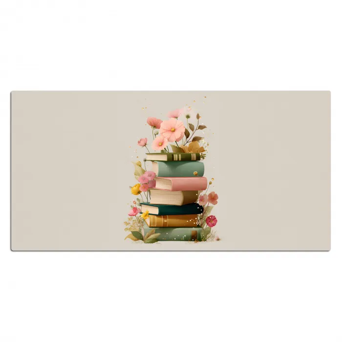 Boeken - Stapel - Bloemen - Kleurrijk Muismat XXL klein -3d_leeg
