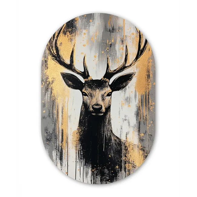 Abstract - Hert - Gewei - Goud Wandcirkel Ovaal Glas middel -3d