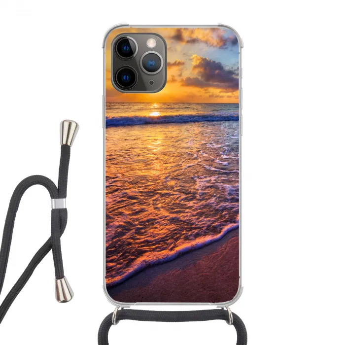 Zee - Strand - Zonsondergang - Wolken - Horizon Hoesje iPhone 12 Pro met koord klein -3d