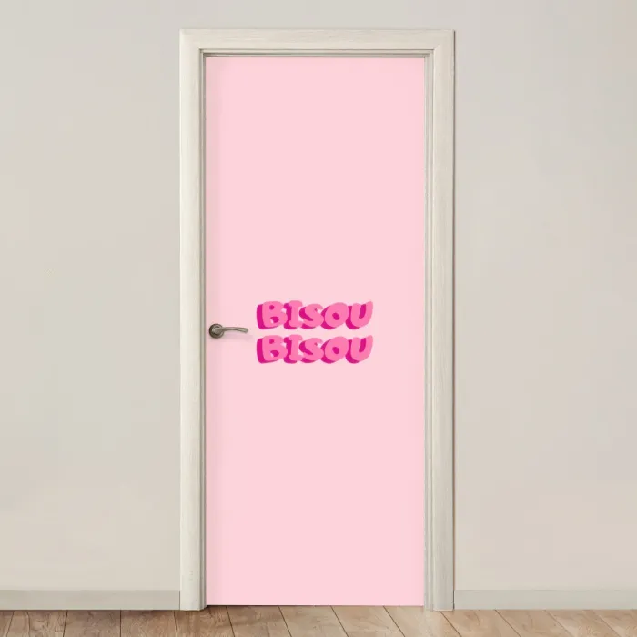 Bisou - Roze - Dikke letters deurposter klein -3d_beige