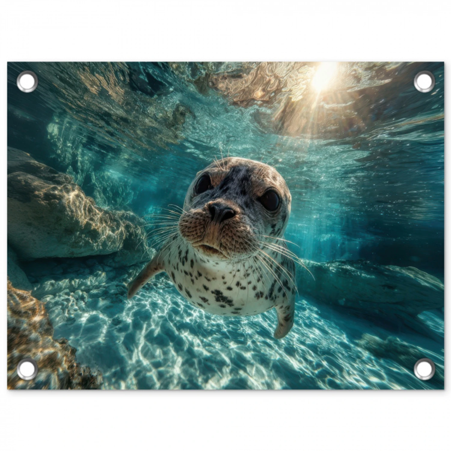 Zeehond - Water - Blauw tuinposter los doek klein -3d