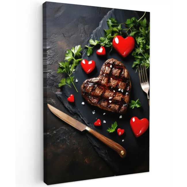 Steak - Hart - Bestek Tuinposter op houten frame 2 cm dik klein -3d