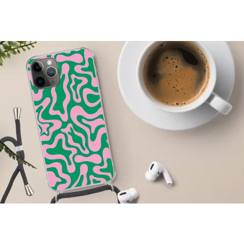 Abstract - Patroon - Groen - Roze - Kleurrijk Hoesje iPhone 12 Pro met koord klein -oordop