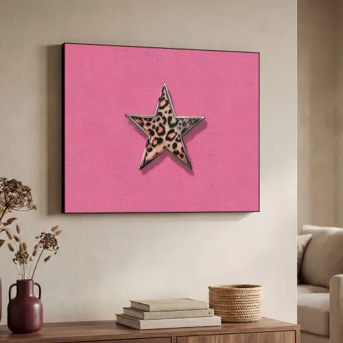 Ster - Luipaard - Print - Roze Textielframe - compleet frame klein -sfeer3