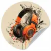 Koptelefoon - Oranje - Explosief Wandcirkel behangsticker klein -3d