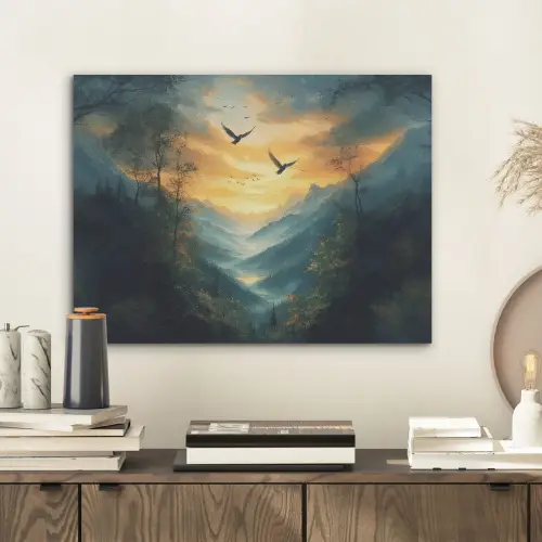 Vogels - Zon - Bomen - Groen PET vilt klein -sfeer1