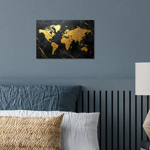 Wereldkaart - Goud - Marmer poster papier klein -sfeer2