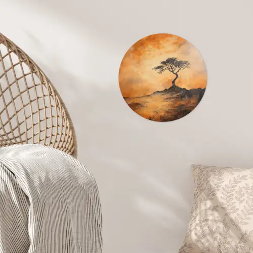 Boom - Landschap - Oranje Wandcirkel behangsticker klein -sfeer4