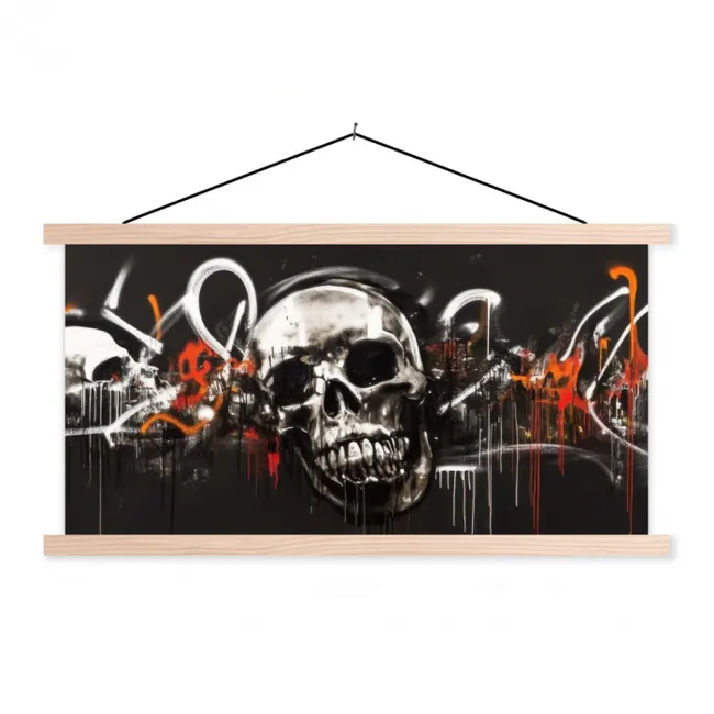 Schedels - Kunst - Donker - Rood textielposter latten blank klein -3d