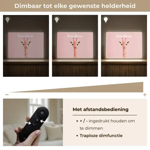 Giraffe - Illustratie - Roze Light Box met batterij (Wandlamp kind) middel -USP_dimbaarNL