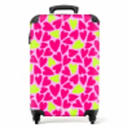 Roze en limoengroene hartjes op lichtroze achtergrond NBS - Handbagage koffer - Volwassenen Unisex middel -productfoto_recht