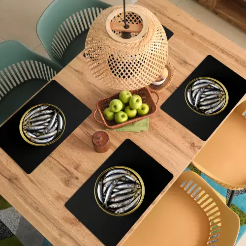 Sardines - Vissen - Rond - Zwart Placemat vinyl groot -zzsfeer5_Kitchenyeah-website