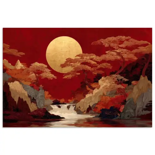 Volle maan - Landschap - Waterval poster papier klein -3d