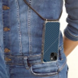 Lijnen - Abstract - Blauw - Wit - Minimalistisch Crossbody Case iPhone 14 middel -sfeer2