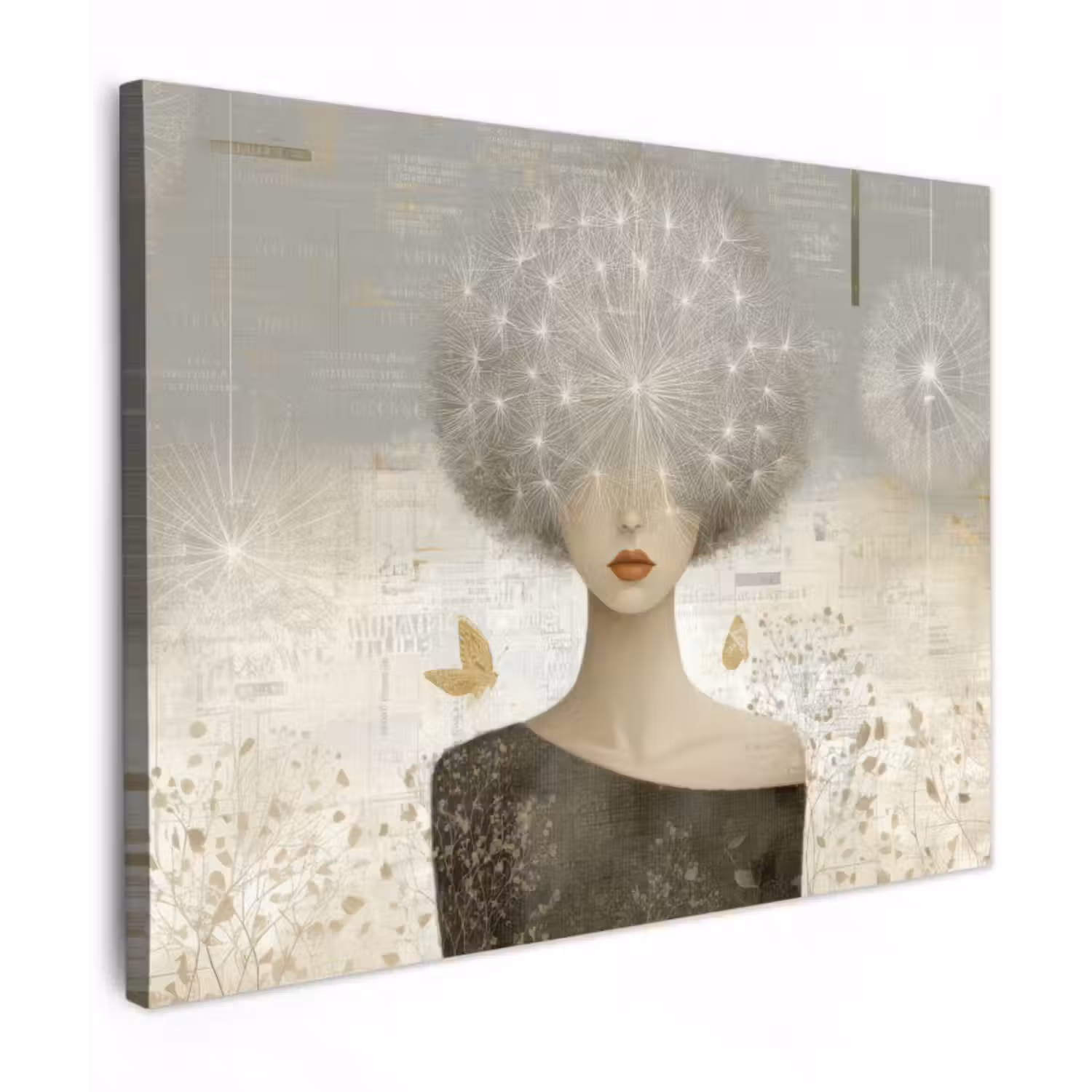 Canvas schilderij - Pluis - Vrouw - Beige