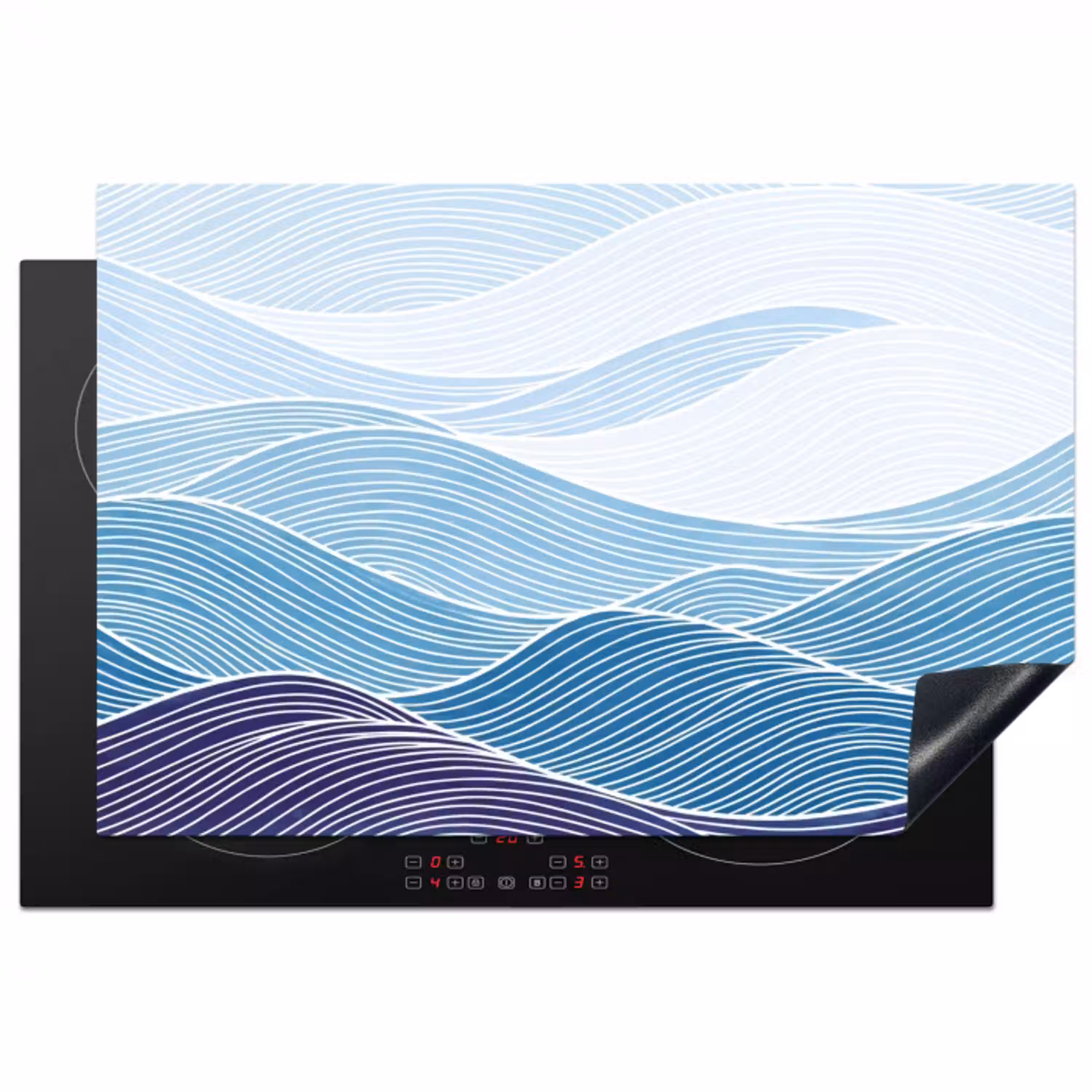 Abstract - Golven - Patroon - Blauw - Modern Inductie beschermer vinyl 3mm klein -3d