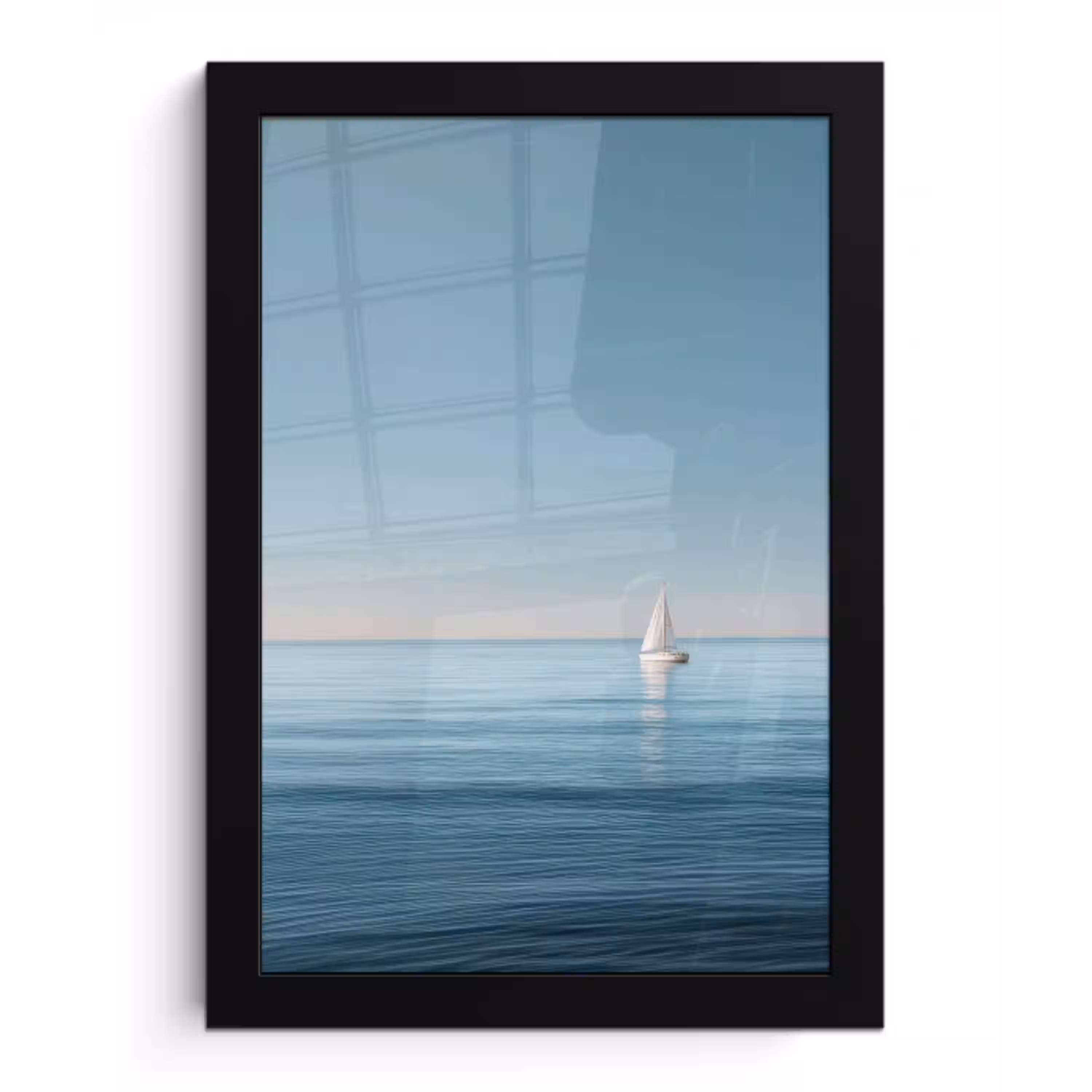 Zeilbootje - Kalme zee - Helderblauwe hemel fotolijst zwart zonder passe partout klein -3d