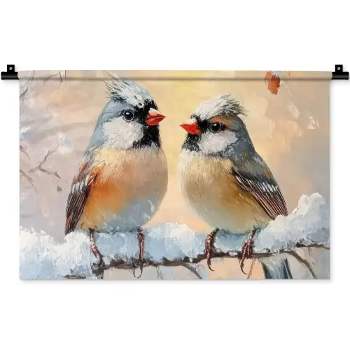 Vogels - Tak - Winter - Sneeuw Wandkleed katoen klein -zz3d