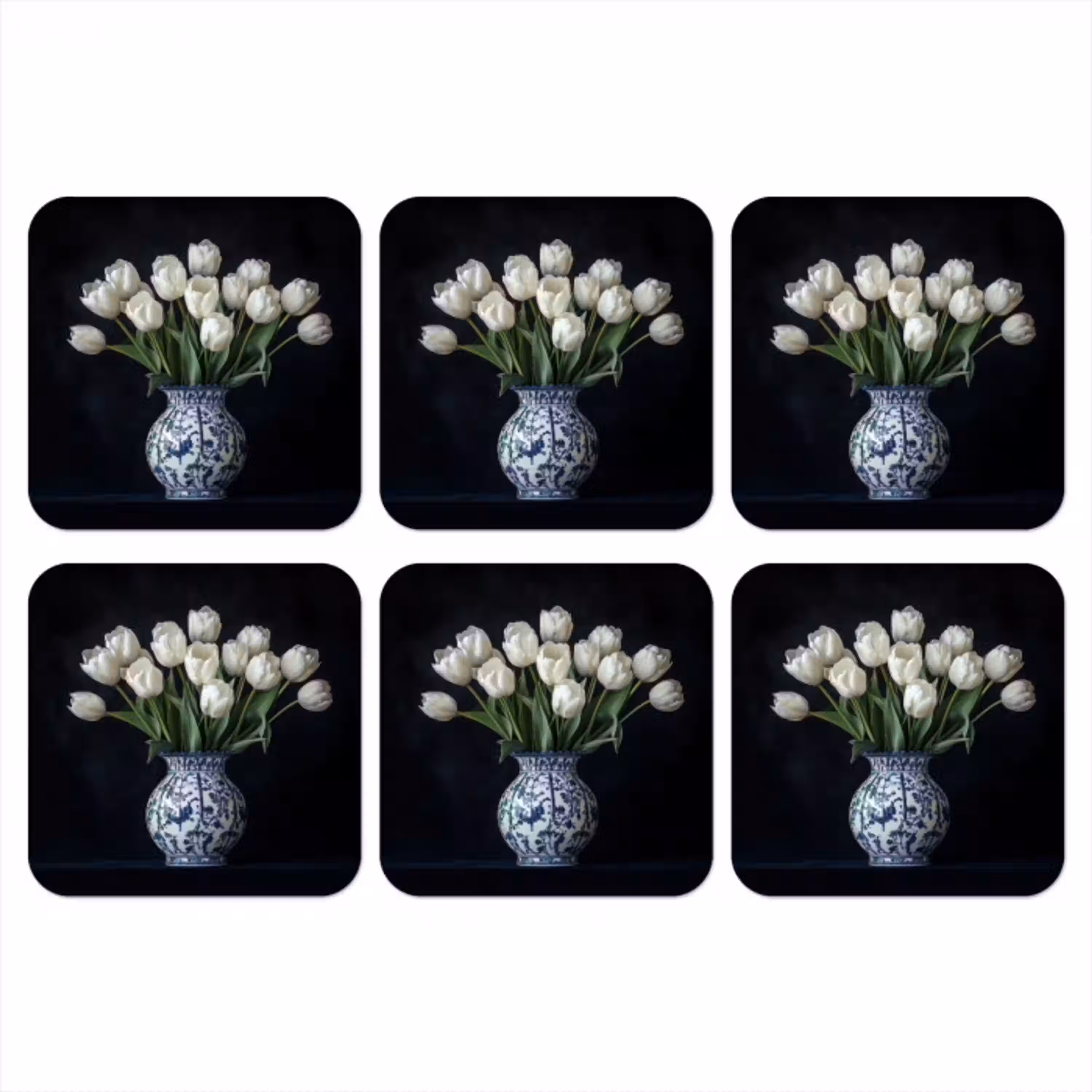 Wit - Bloemen - Tulpen - Vaas onderzetter kurk middel -3d