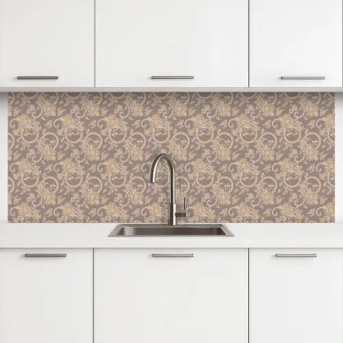 Oosters - Bloemen - Beige - Grijs keuken achterwand 2 middel 871 -3d