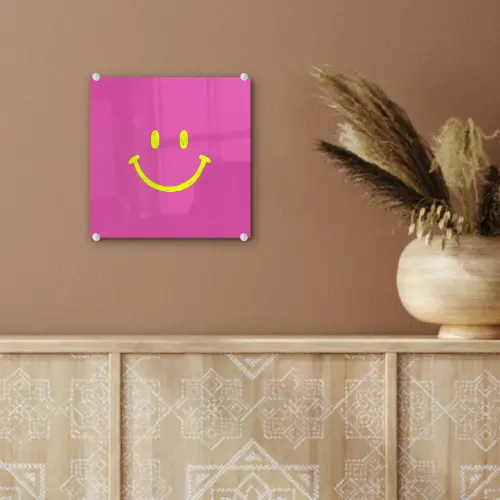 Smiley - Vrolijk - Roze plexiglas 5mm klein -sfeer5