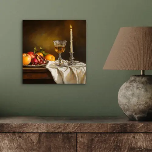 Fruit -  Stilleven - Wijn - Kaars aluminium wit klein -sfeer2