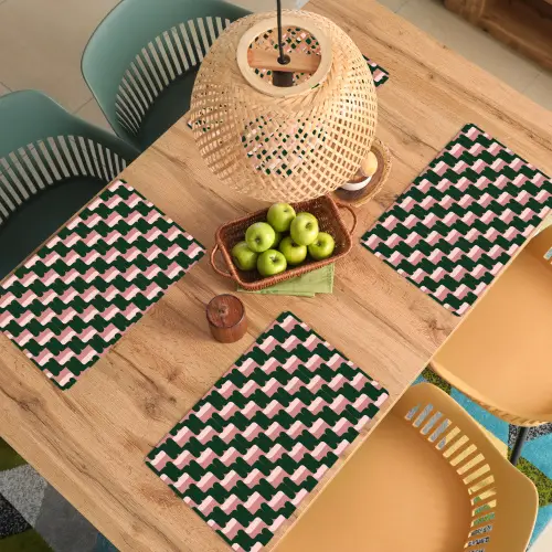 Vlechtpatroon - Groen - Roze - Geometrisch Placemat vinyl groot 368 -zzsfeer5_Kitchenyeah-website