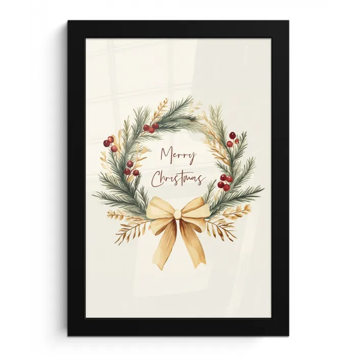 Kerstkrans - Kerst - Goud - Beige fotolijst zwart zonder passe partout klein -3d